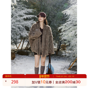 猫酱紫 环保小湖羊毛皮草女仿皮毛一体浴袍式外套高级感毛毛大衣