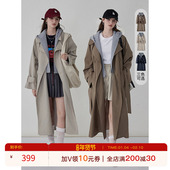 猫酱紫 可拆卸假两件风衣女韩系设计感连帽卫衣拼接中长款 外套