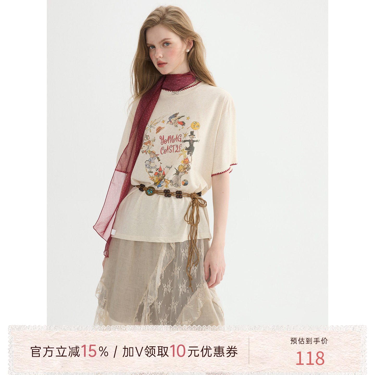 猫酱紫 卡通T恤女夏季新款好看流行宽松上衣圆领印花复古风短袖