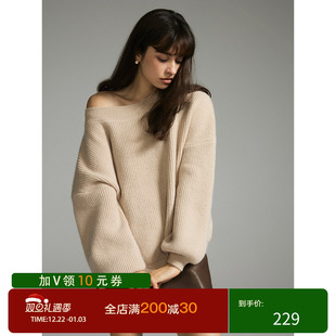 猫酱紫 露肩针织毛衣女秋冬慵懒感宽松氛围感不规则上衣