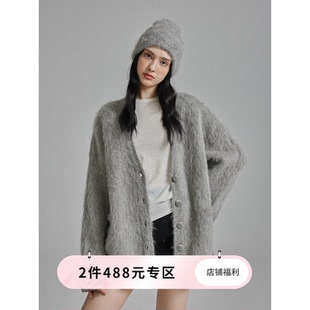 毛衣女秋冬慵懒感针织外套高级感上衣 猫酱紫V领羊驼毛开衫