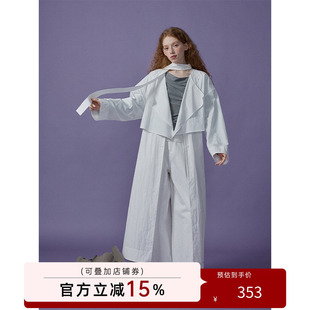 猫酱紫 飘逸款气质风衣女2026秋季肌理感长款宽松显瘦外套