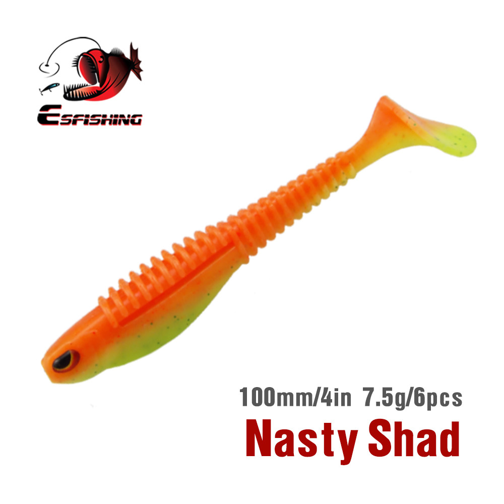 Esfishing路亚软饵T尾细腰淡海水Nasty100mm7.5g6条大T尾黑坑鲈鱼,户外/登山/野营/旅行用品,路亚饵,淘宝优惠券,粉丝福利购,淘宝优惠卷