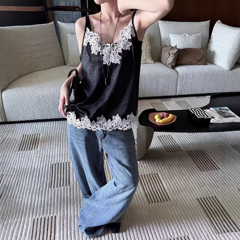 复古真丝醋酸缎面吊带背心女