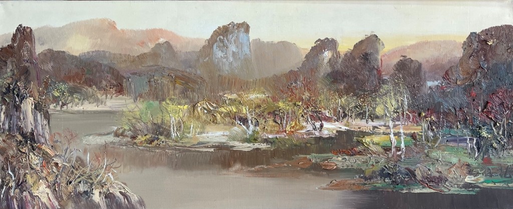 桂林情,王柏松现代中式山水画客厅挂画,高端油画客厅油画山水风景