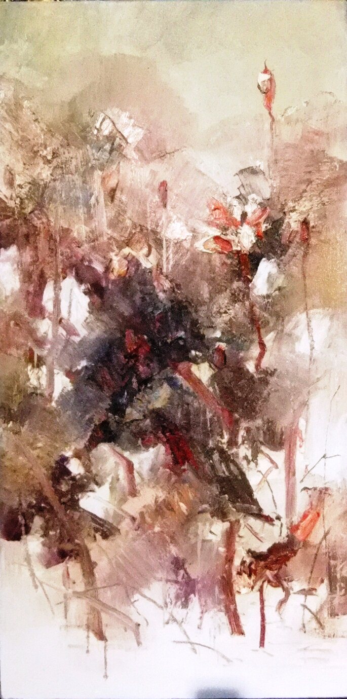 荷情,王柏松手绘原创中式国画花鸟抽象意象写意花卉油画,收藏送礼