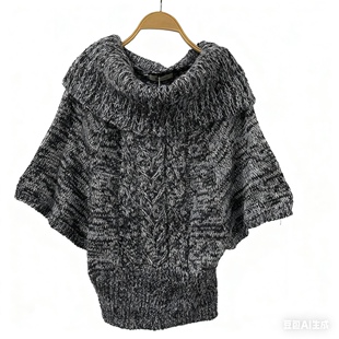 秋冬季黑灰色系短款蝙蝠袖打底衫女早秋宽松上衣针织衫时尚款毛衣