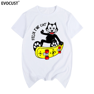 菲利克斯猫短袖T恤Felix卡通动漫滑板涂鸦复古怀旧美式趣味男女