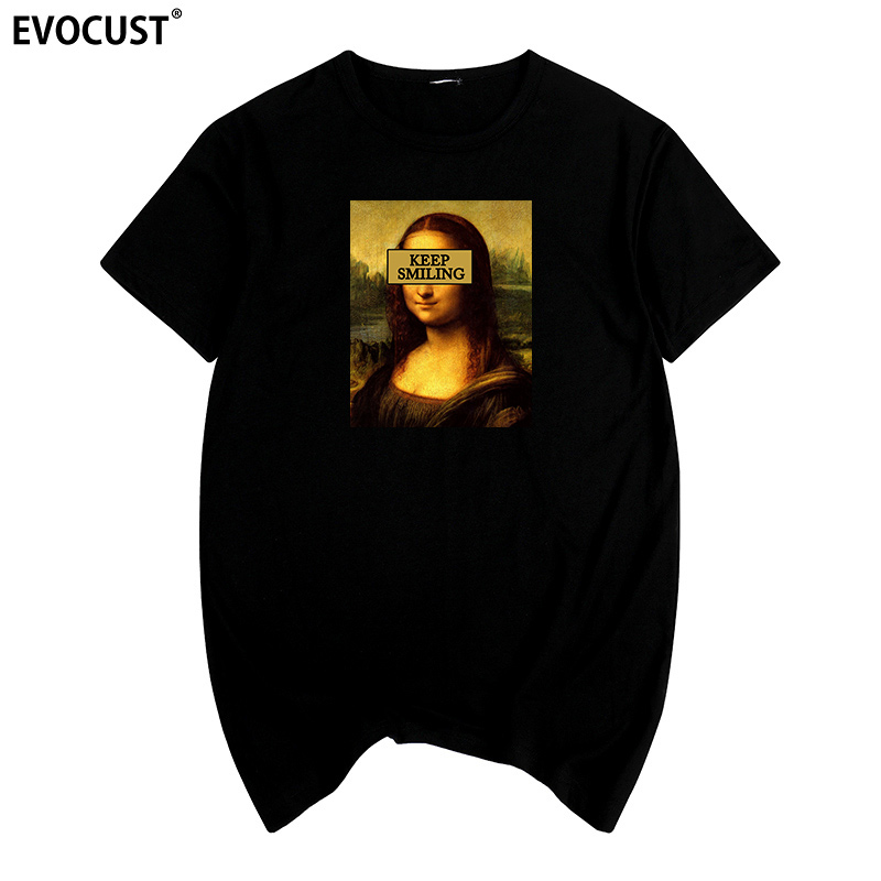 蒙娜丽莎保持微笑达芬奇搞笑keep smiling恶搞男女短袖T恤