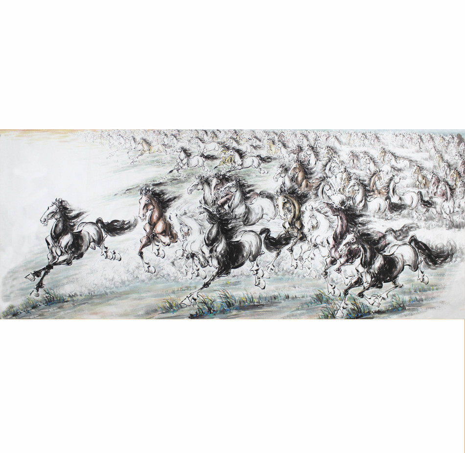 原稿国画八尺万马奔腾办公会议室山水画厅室风水画马到成功字画