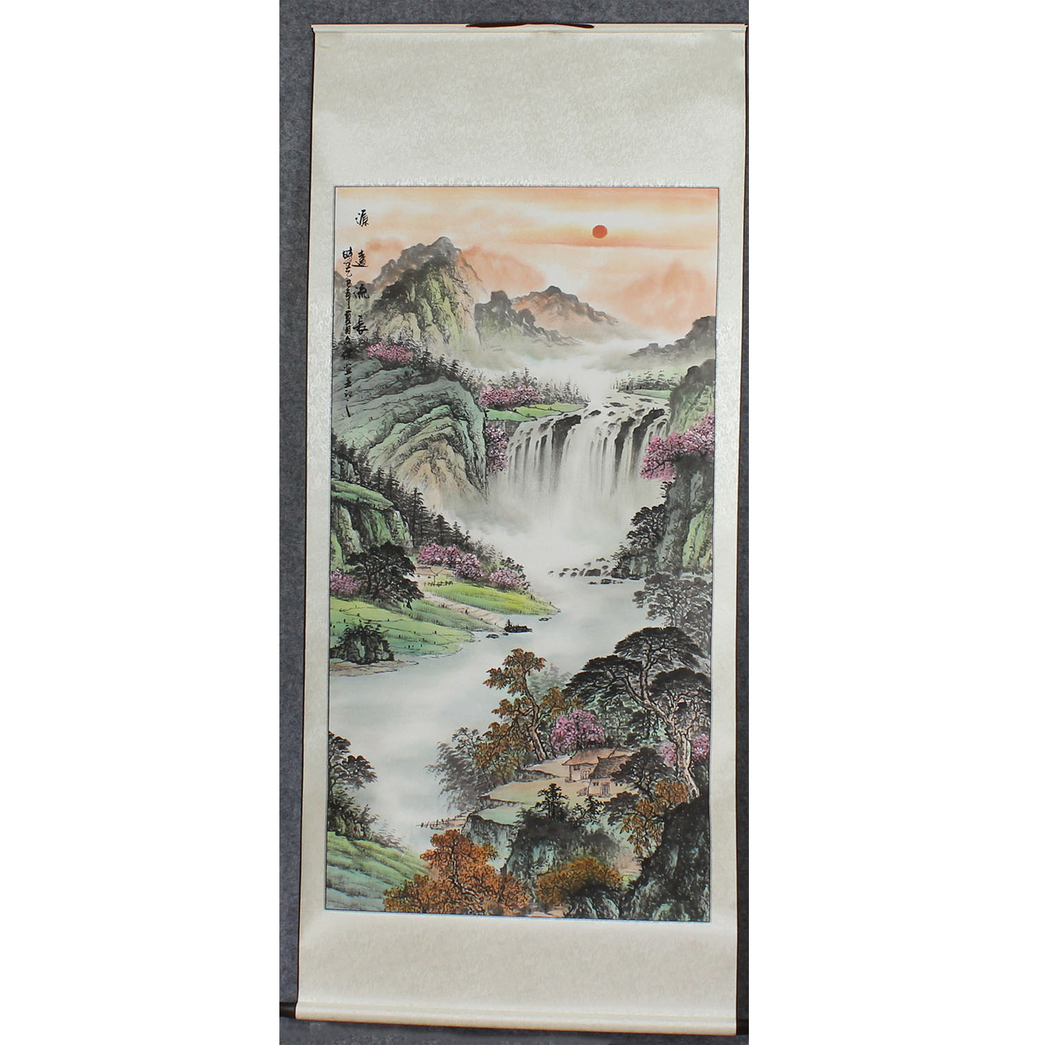 四尺竖幅卷轴 纯手绘国画山水画 源远流长字画玄关字画水墨丹青画