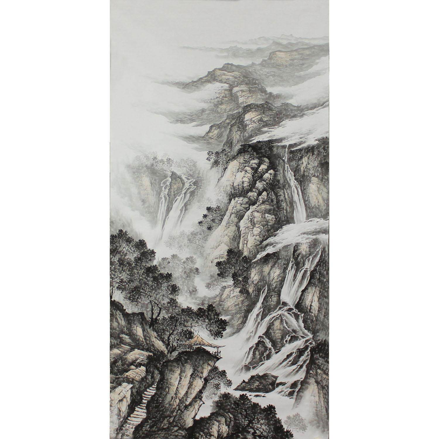 纯手绘国画山水画四尺客厅办公室酒店装饰画玄关中堂未裱无框字画