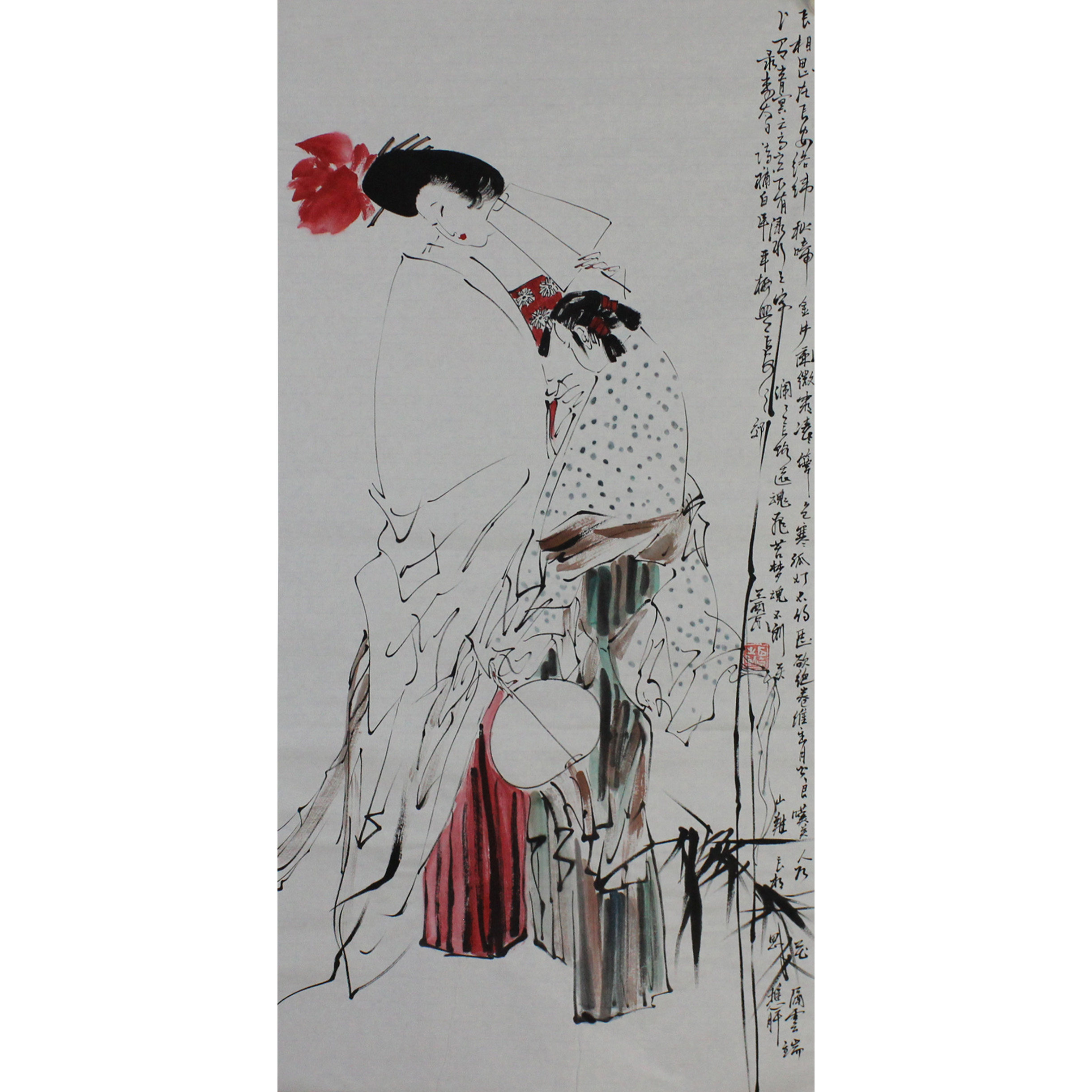 纯手绘国画人物画 三尺竖幅仕女图装饰画厅室酒楼美图图未裱无框