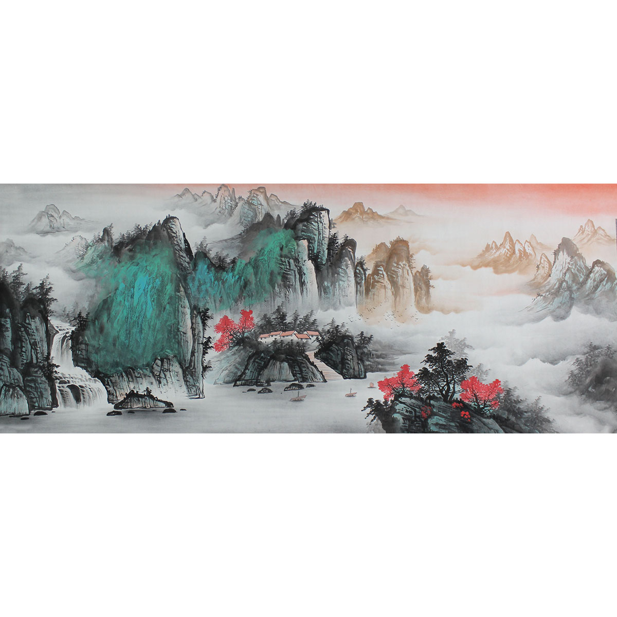小六尺泼彩纯手绘山水画风水画客厅书房酒楼玄关装饰画挂画图片