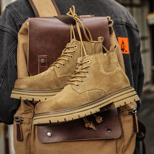 纽宾森男鞋 靴中帮百搭潮男靴子 秋冬马丁靴男真皮软底休闲加绒工装