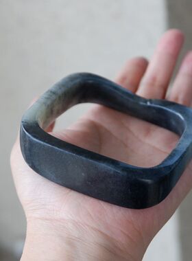 「山海」和田玉新疆青花籽料异形方形手镯63大圈口男士玉镯女款