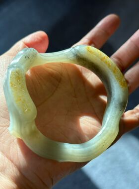 【烟云】新疆和田玉青花籽料红皮异性手镯56圈口 自家渠道加工