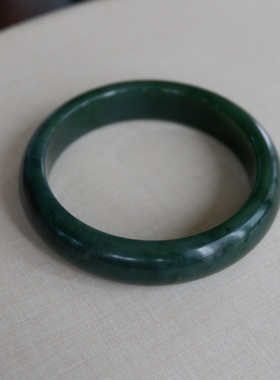 碧玉手镯58圈口 和田玉新疆玛纳斯碧玉蓝绿色手镯 实拍配证书