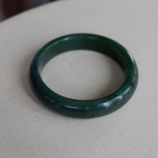 碧玉手镯58圈口 和田玉新疆玛纳斯碧玉蓝绿色手镯 实拍配证书