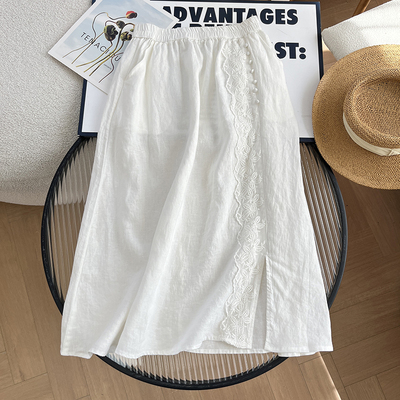 韩系百搭休闲显瘦蕾丝拼接半身裙