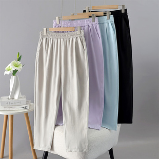 青高端爆款 凉感亲肤气球奶皮裤 夏季 弹力九分休闲裤 女 新款 杭州四季