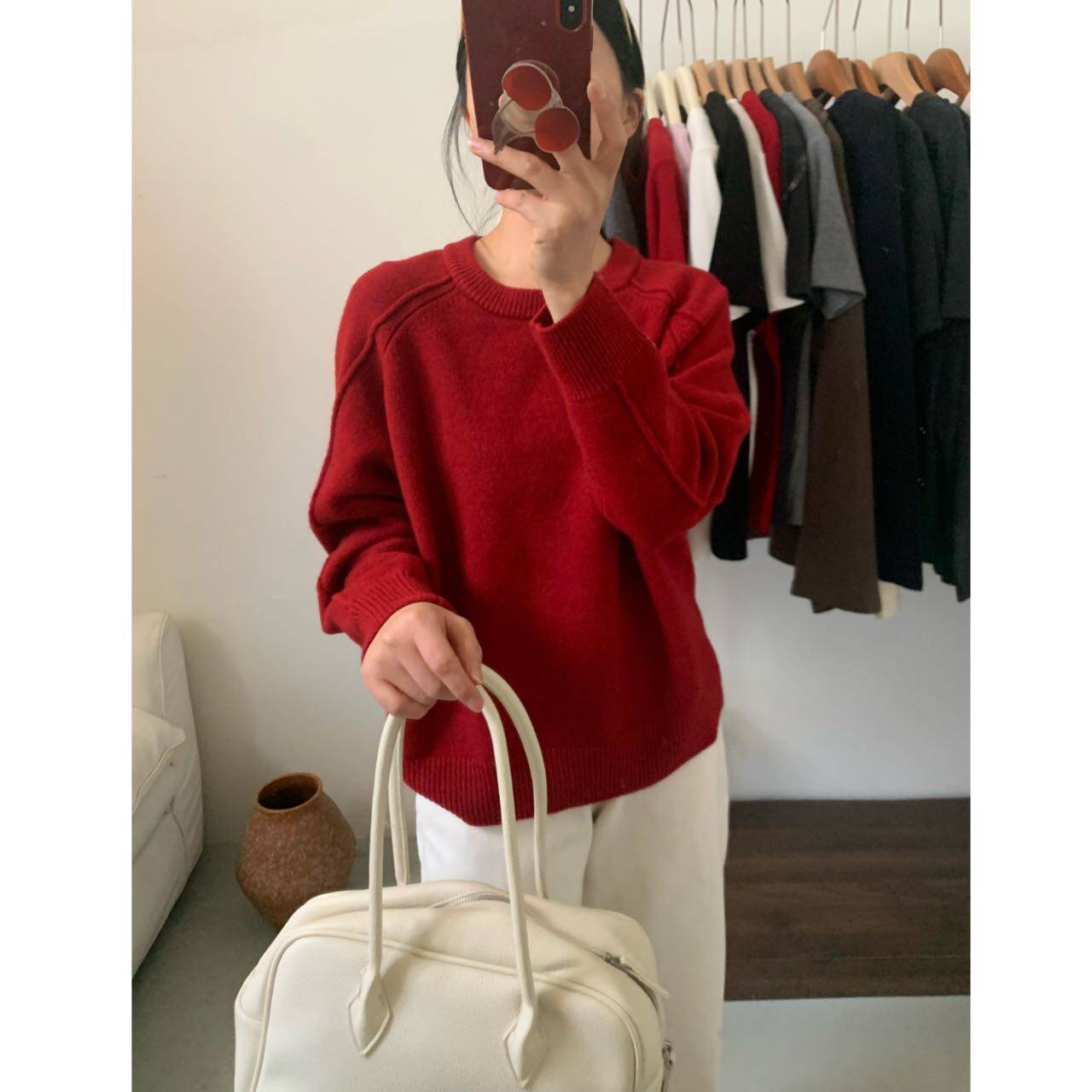 春季女圆领宽松显瘦长袖针织衫