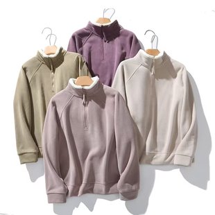 JIUHUAMU大码女装加绒加厚半拉链立领卫衣女秋冬显瘦百搭保暖上衣