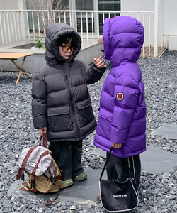 超厚加厚2023新款中大童男女童白鸭绒羽绒服雷锋帽中长款冬季外套