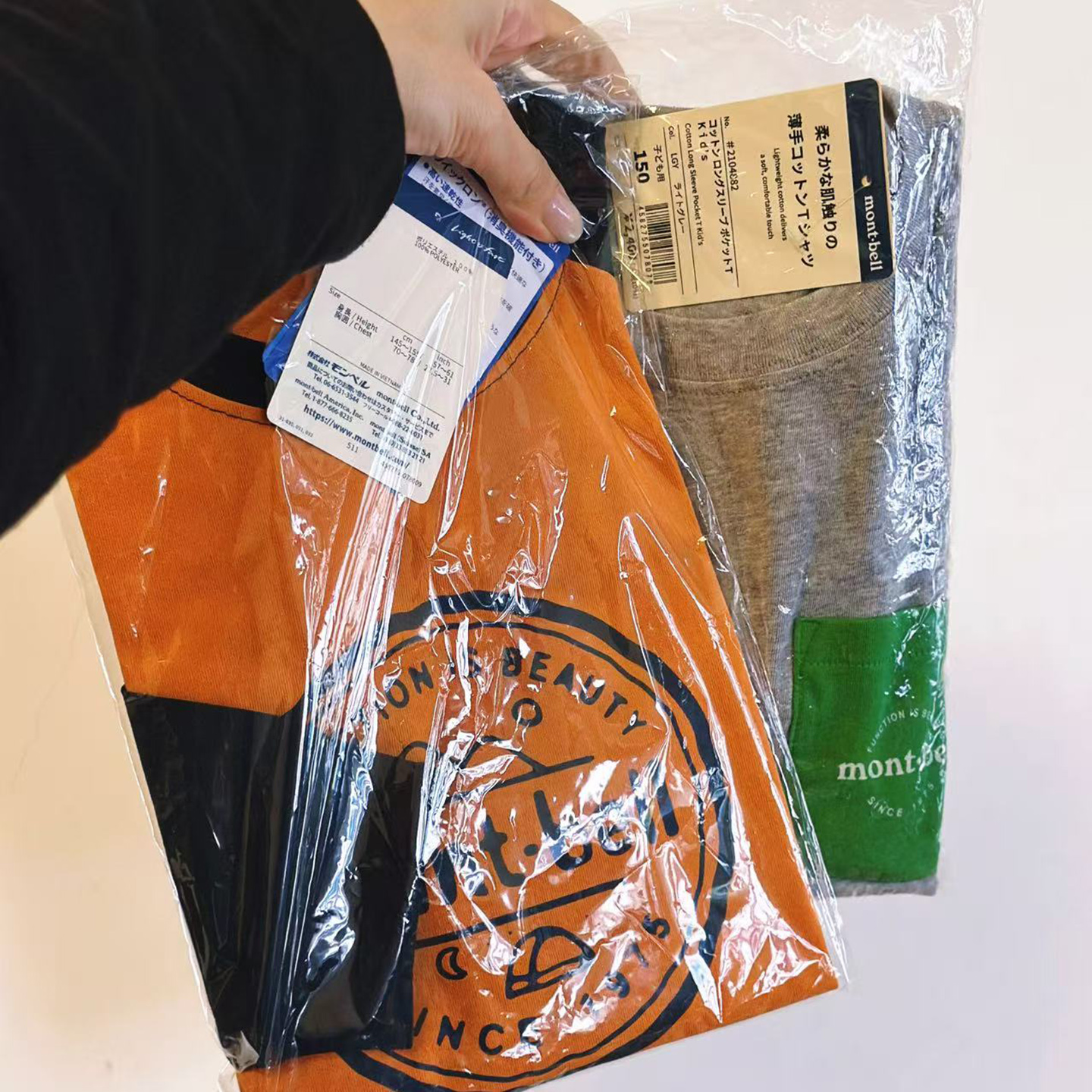 日本montbell儿童棉质口袋T恤 男女童纯棉上衣打底衫 25秋冬新品