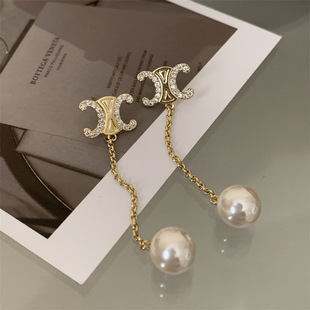 复古文艺法式微镶凯旋门珍珠造型耳钉轻奢高级感小众设计精致感女