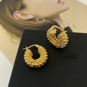 celi风欧美ins圆形编织镂空半圆复古黄铜镀金色圈圈冷淡风耳环女