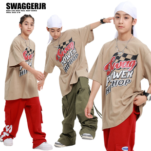 SWAG儿童街舞演出服男女童印花短袖运动长裤hiphop街舞潮服套装夏
