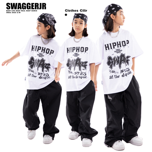 炸街嘻哈演出服装 SWAGGERJR儿童街舞潮服hiphop短袖 夏季 套装 长裤