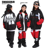 swag儿童街舞演出服嘻哈宽松夹克bboy套装 跳舞裤 子男童hiphop潮服