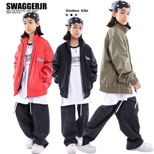 swag儿童街舞演出服嘻哈宽松夹克bboy套装跳舞裤子男童hiphop潮服