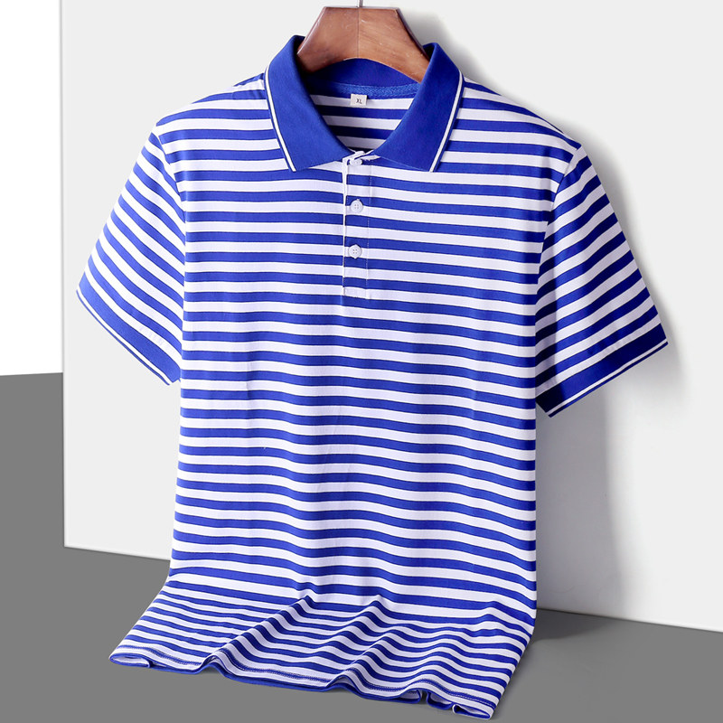 翻领海魂衫男士短袖T恤夏季带领POLO衫中老年战友条纹纯棉海军衫