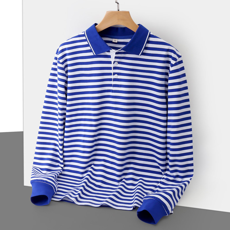 翻领polo衫男长袖t恤春夏秋季纯棉休闲商务有带领体恤条纹海魂衫T