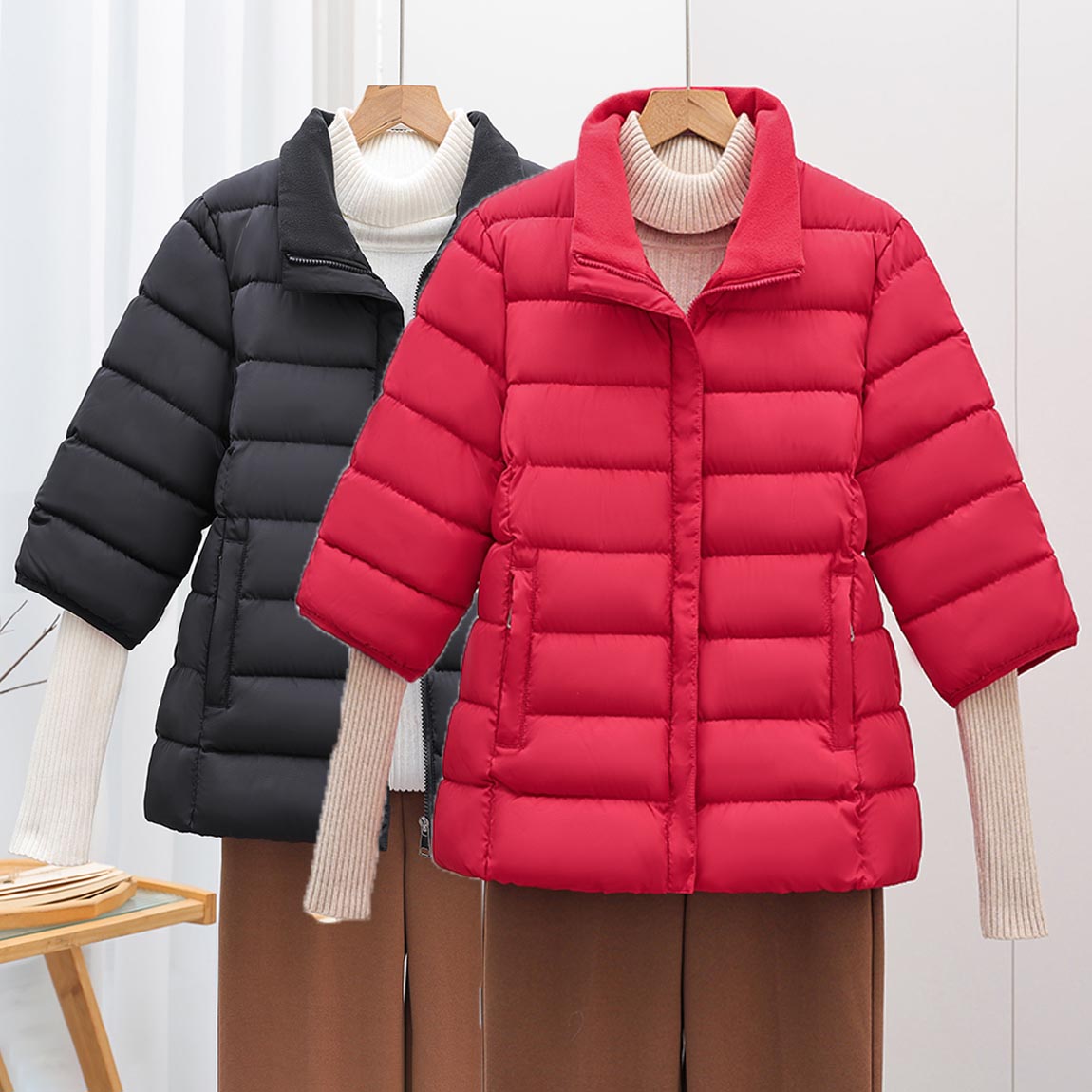 秋冬中老年女装7分袖棉马甲女士棉坎肩护肩袖棉坎肩外套短袖棉服