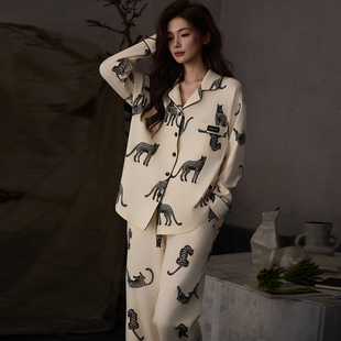 高级感白色纯棉睡衣女春秋季卡通开衫长袖女士家居服套装可外穿秋
