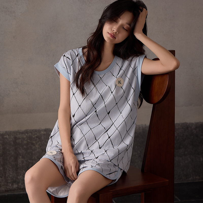 带胸垫纯棉背心睡衣女夏季宽松薄款透气女士家居服无袖短裤套装