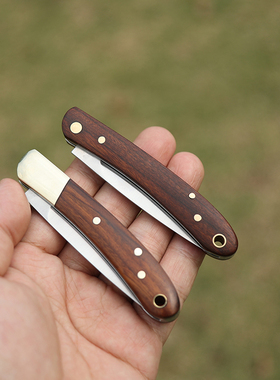 GB 木柄折叠水果刀便携随身不锈钢瓜果刀野餐家用削皮刀小刀EDC