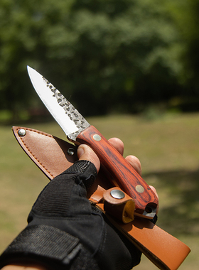 G&B 锤纹木柄小刀手把肉刀水果刀户外烧烤刀防身野营切肉藏族日本