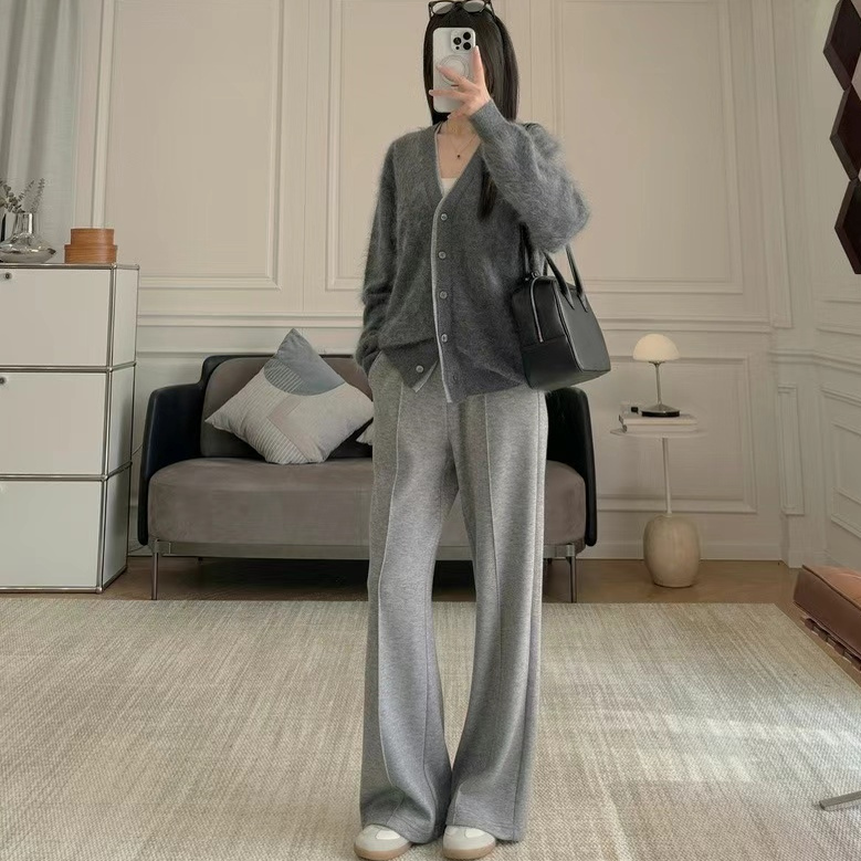 24351-BOBOYL-1113     100山羊绒-拉毛-宽松撞色双层门襟V领开衫