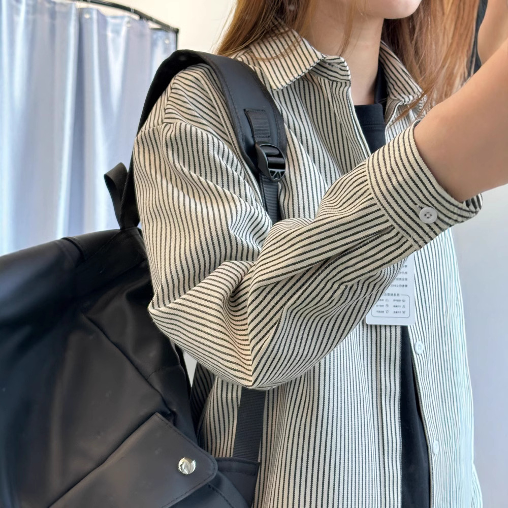 复古条纹长袖衬衣男春秋季高品质衬衫男女同款休闲宽松开衫外套