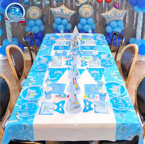 王子皇冠套装男孩子生日场地布置拉旗 蓝色主题儿童派对party桌布