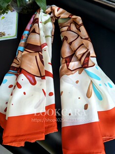 涂鸭桔黄色~真丝斜纹绸超大方巾 140*140真丝桑蚕丝丝巾围巾