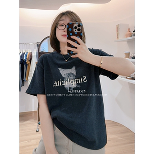 温柔减龄 高级质感 日常通勤百搭印花t恤1154 懵懂小猫 桃桃家