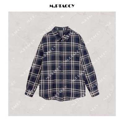 100%纯棉长袖慵懒格子衬衫