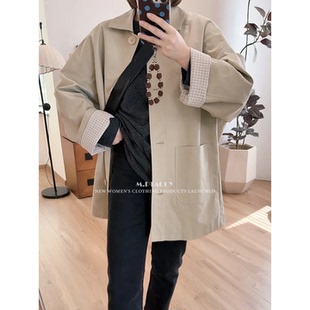 桃桃家 高支高密100%纯棉翻领松弛感中长风衣外套1037 南坪晚风