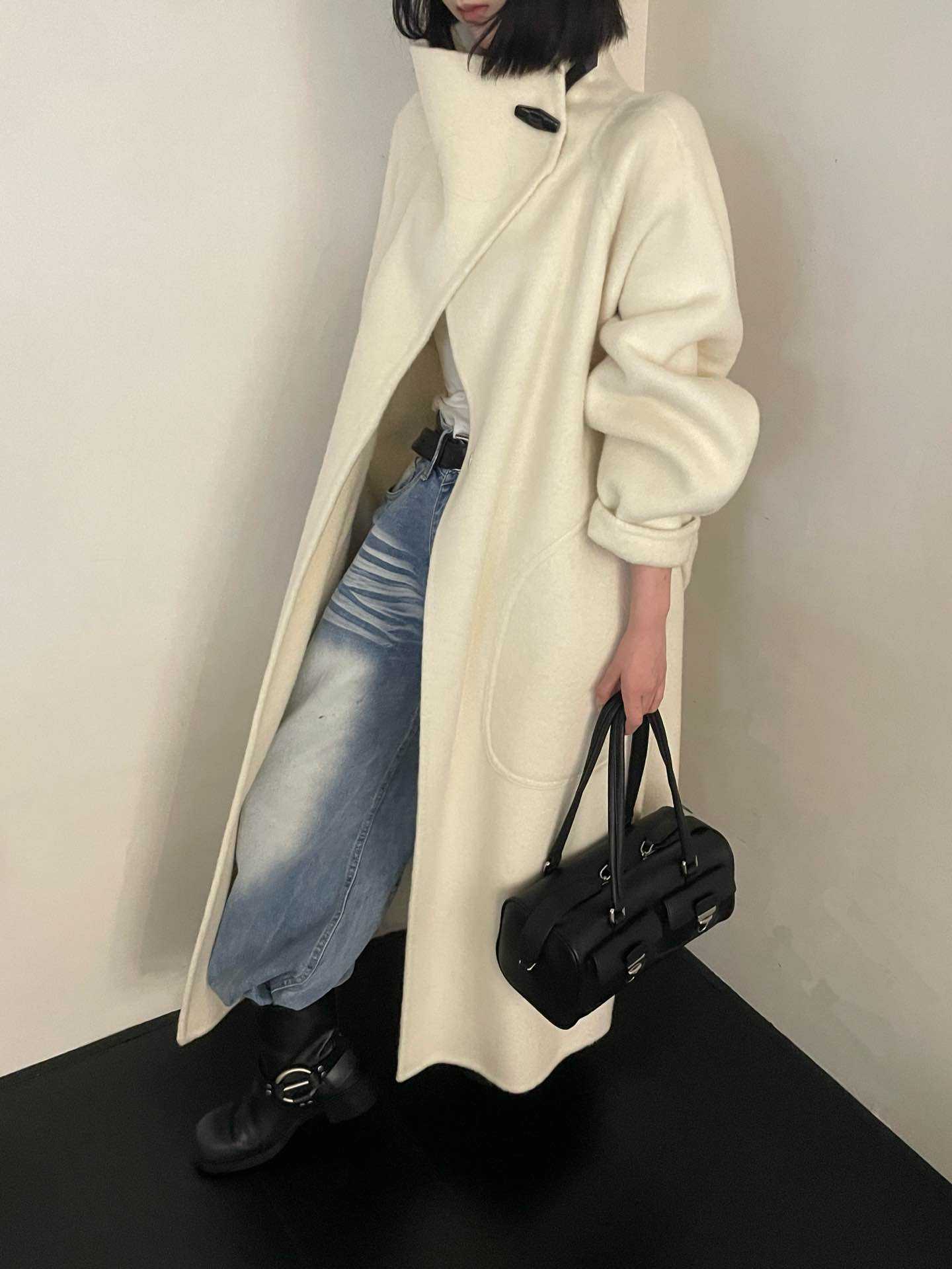 老钱风兆弟晴2025秋冬新款女中长款宽松羊毛呢外套大衣领子可两穿